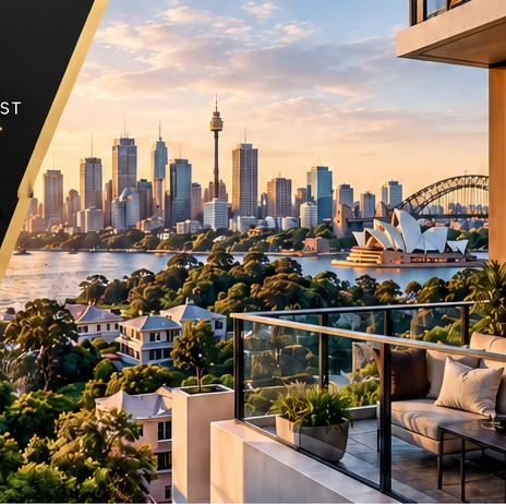 Sydney skyline and premium property at golden hour